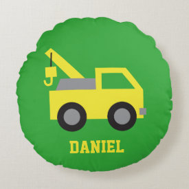 Cute Yellow Tow Truck Vehicle Boys Room Decor Round Pillow