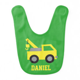 Cute Yellow Tow Truck Vehicle for Baby Boys Bibs