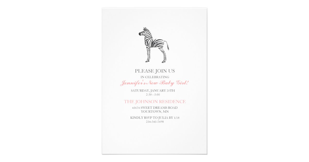 Cute Zebra Baby Shower Invitation