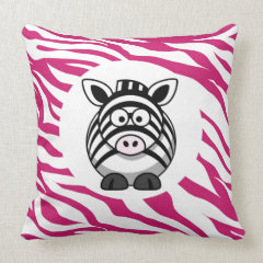 Cute Zebra on Pink Zebra Animal Print Zoo Gifts Pillow