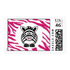 Cute Zebra on Pink Zebra Animal Print Zoo Gifts Stamp