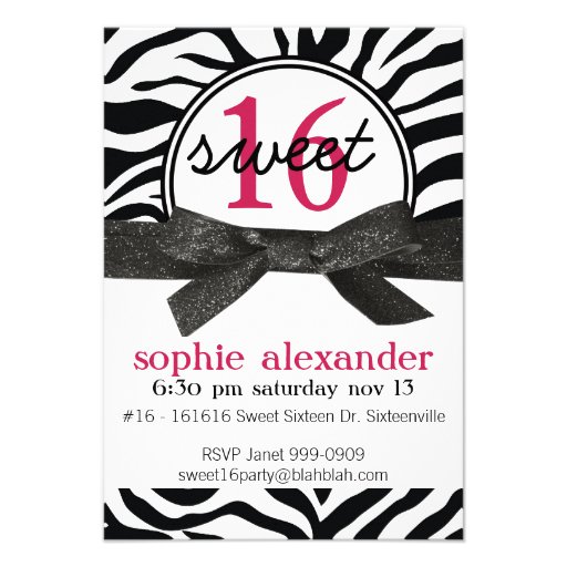 Cute Zebra Pattern Sweet 16 Party Announcement