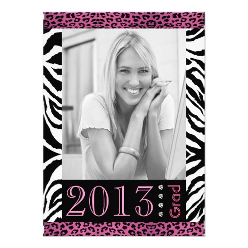 Cute Zebra & Pink Leopard Print Photo Graduation Personalized Invitation