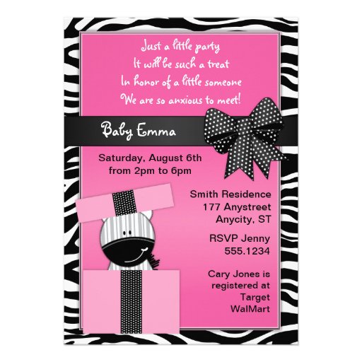Cute Zebra Present Baby Shower Invitation
