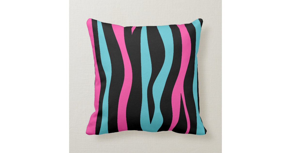Cute zebra print punk in hot pink, black, and blue throw pillow Zazzle