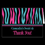 Cute zebra print punk thank you sweet 16 cards