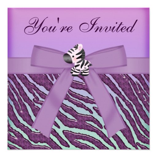 Cute Zebra & Purple Cupcakes Animal Print Party Personalized Announcements
