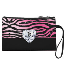 Cute Zebra Purse Heart Sparkle nogram Wristlet Clutches
