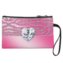 Cute Zebra Purse Pink Sparkle Heart nogram Wristlet Clutch