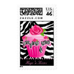 Cute Zebra Rose Cupcake Pink postage