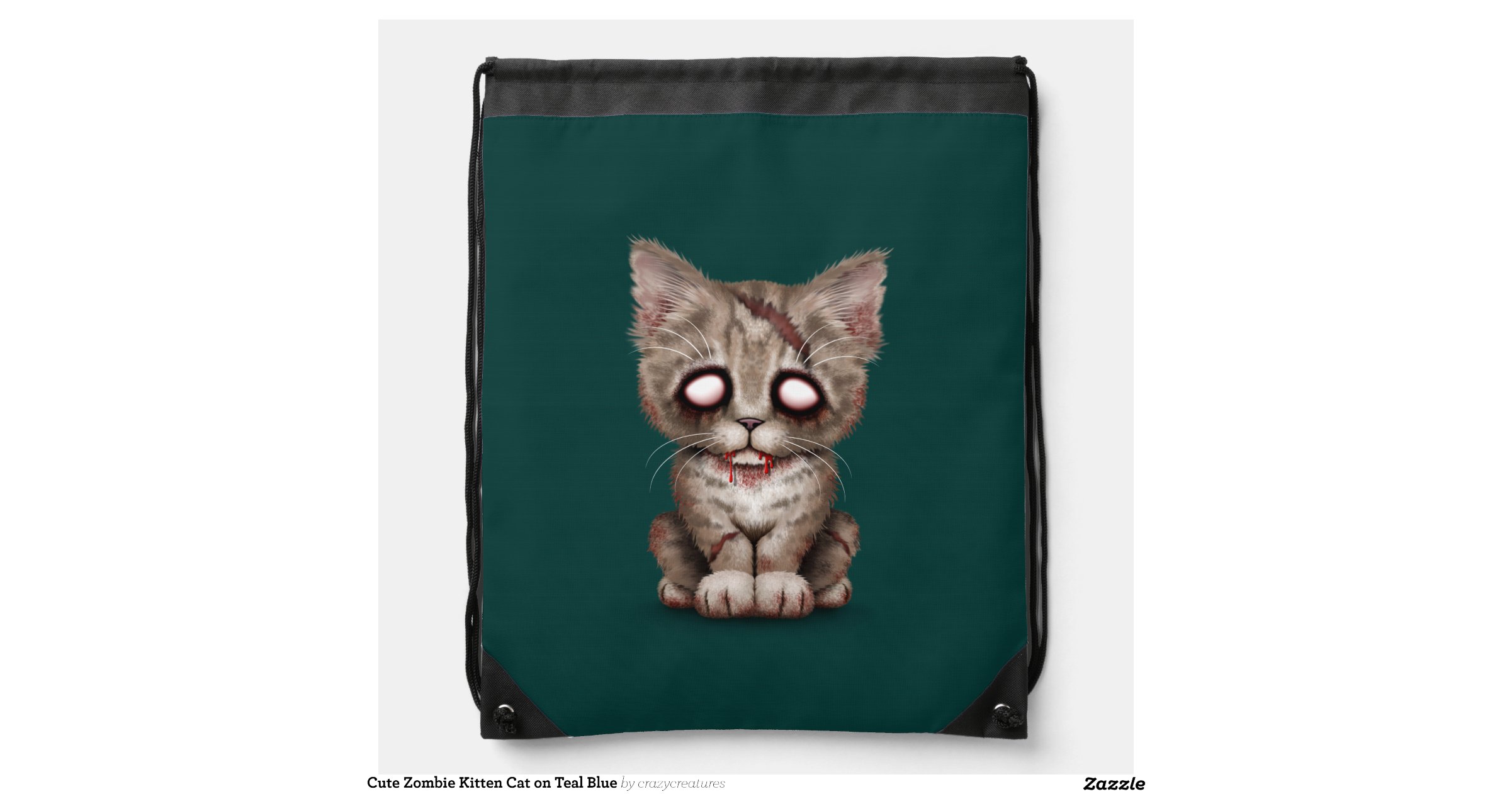 cute_zombie_kitten_cat_on_teal_blue_drawstring_bags ...