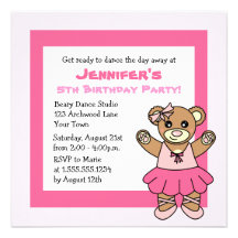 CuteBallet Teddy Bear Theme Party Invite
