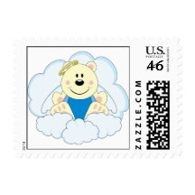 Cutelyn Baby Boy Angel Polar Bear On Clouds Stamps