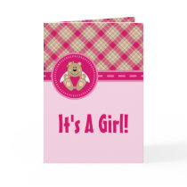 Cutelyn Baby Girl Angel Bear Baby Announcement Card