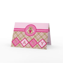 Cutelyn Baby Girl Angel Bear Baby Announcement Greeting Cards