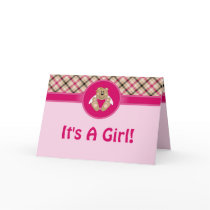 Cutelyn Baby Girl Angel Bear Baby Announcement Card