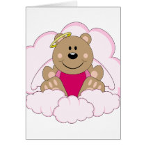 Cutelyn Baby Girl Angel Bear On Clouds Card