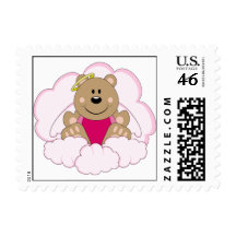 Cutelyn Baby Girl Angel Bear On Clouds Stamps