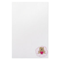 Cutelyn Baby Girl Angel Bear On Clouds Stationery