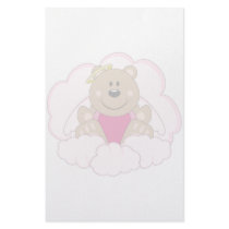 Cutelyn Baby Girl Angel Bear On Clouds Custom Stationery