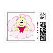 Cutelyn Baby Girl Angel Polar Bear On Clouds Stamp