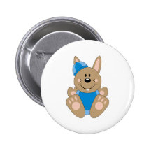 Cutelyn Brown Baby Boy Snow Bunny Pinback Button