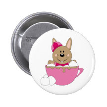 Cutelyn Brown Baby Girl Snow Bunny Mug Pinback Button