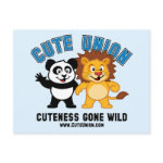 This cute designs features our cute panda bear and his friend the lion together having fun. The design reads Cute Union - Cuteness Gone Wild. This makes a great gift for anyone who loves wild animals and cute cuddly things.