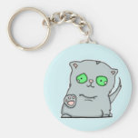 Cutest green-eyed grey kitten keychains