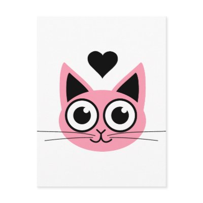 Cutest Pink Cat Postcards by QueenHare