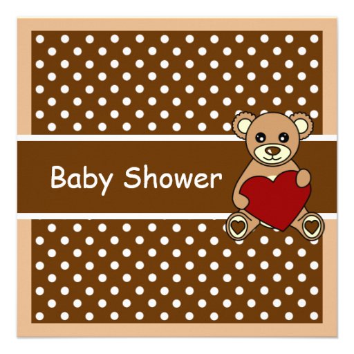 CuteTeddy Bear Baby Shower Invitation Brown Red