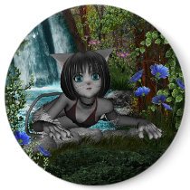 Cutie Anime Kitten Waterfalls 1 Pinback Button
