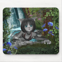Cutie Anime Kitten Waterfalls 1 Mouse Pad