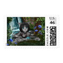 Cutie Anime Kitten Waterfalls 1 Stamp