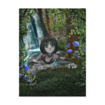 Cutie Anime Kitten Waterfalls 1 postcards