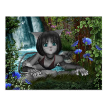 Cutie Anime Kitten Waterfalls 1 Postcard