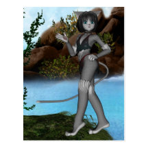Cutie Anime Kitten Waterfalls  Moon 1 Post Cards