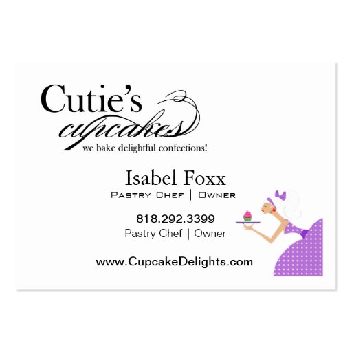 Cutie's Cupcakes - Confections Desserts Pastries Business Card Templates (back side)