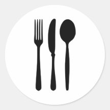 Cutlery - Fork - Knife - Spoon Round Stickers