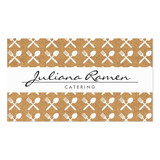 CUTLERY PATTERN on KRAFT PAPER for CATERING, CHEFS Business Card (front side)