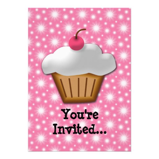 Cutout Cupcake with Pink Cherry on Top Personalized Announcement