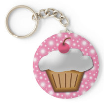 Cutout Cupcake with Pink Cherry on Top Key Chains