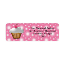 Cutout Cupcake with Pink Cherry on Top Custom Return Address Labels
