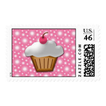Cutout Cupcake with Pink Cherry on Top Stamp