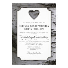 Cutout Heart Birch Tree Bark Wedding Invitations