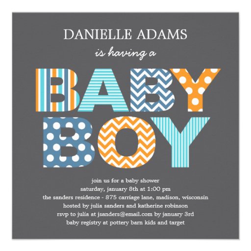 Cutout Letters Baby Shower Invitation - Boy (front side)