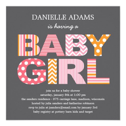 Cutout Letters Baby Shower Invitation - Girl (front side)