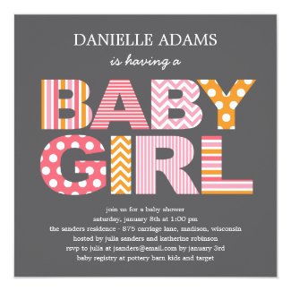 Grey Cutout Letters Baby Shower Invitation - Girl