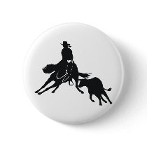 Cutting Horse and cow Pinback Button