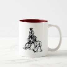 Cutting Horse Western Sketch Design Coffee Mugs
